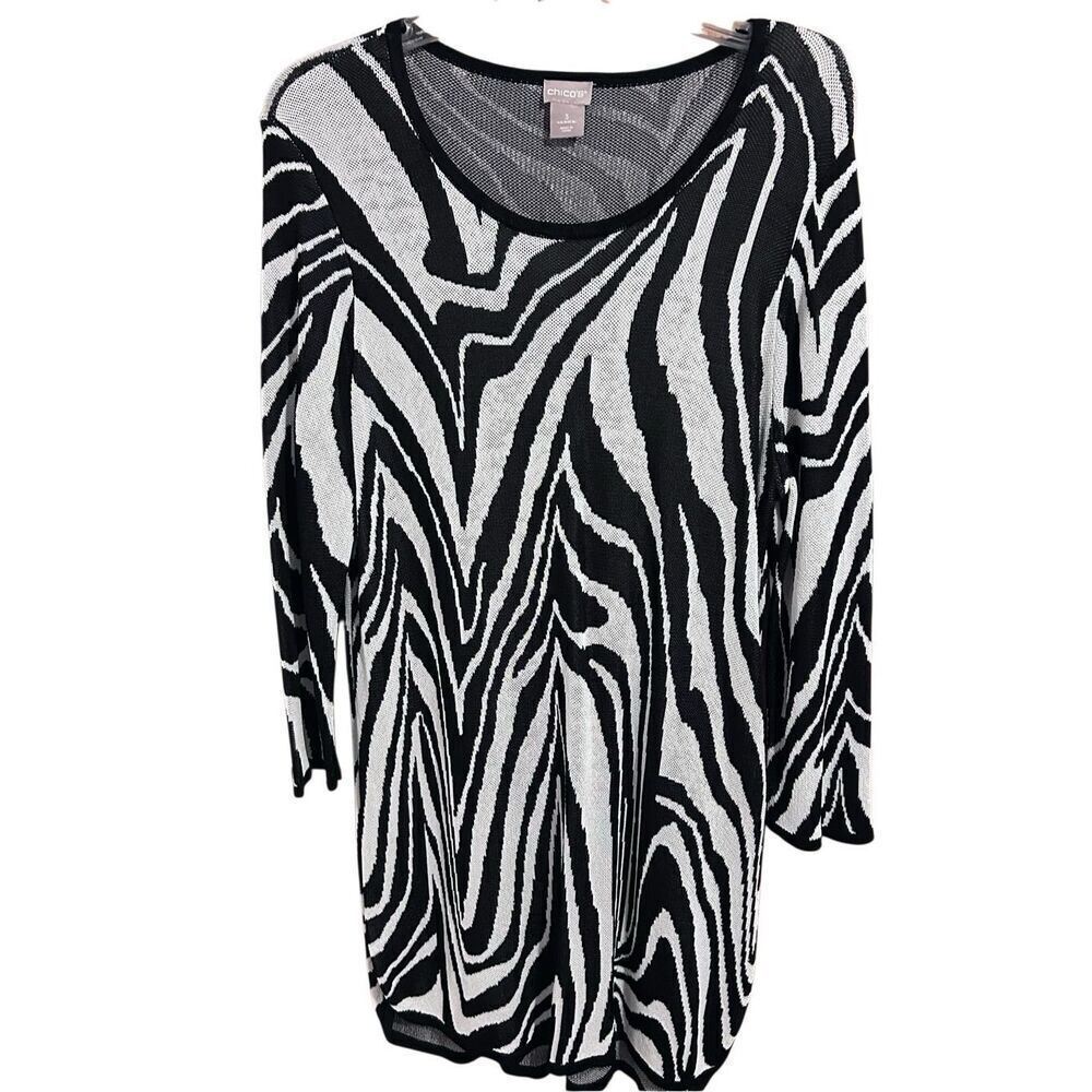 Chico’s Bold Black & White Zebra Print Tunic Sweater Size 3/US Size XL